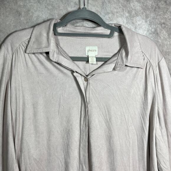 Chico's Shirt Women Size 2 US Large Pink Microsuede Long Sleeve Button Casual - Picture 2 of 9